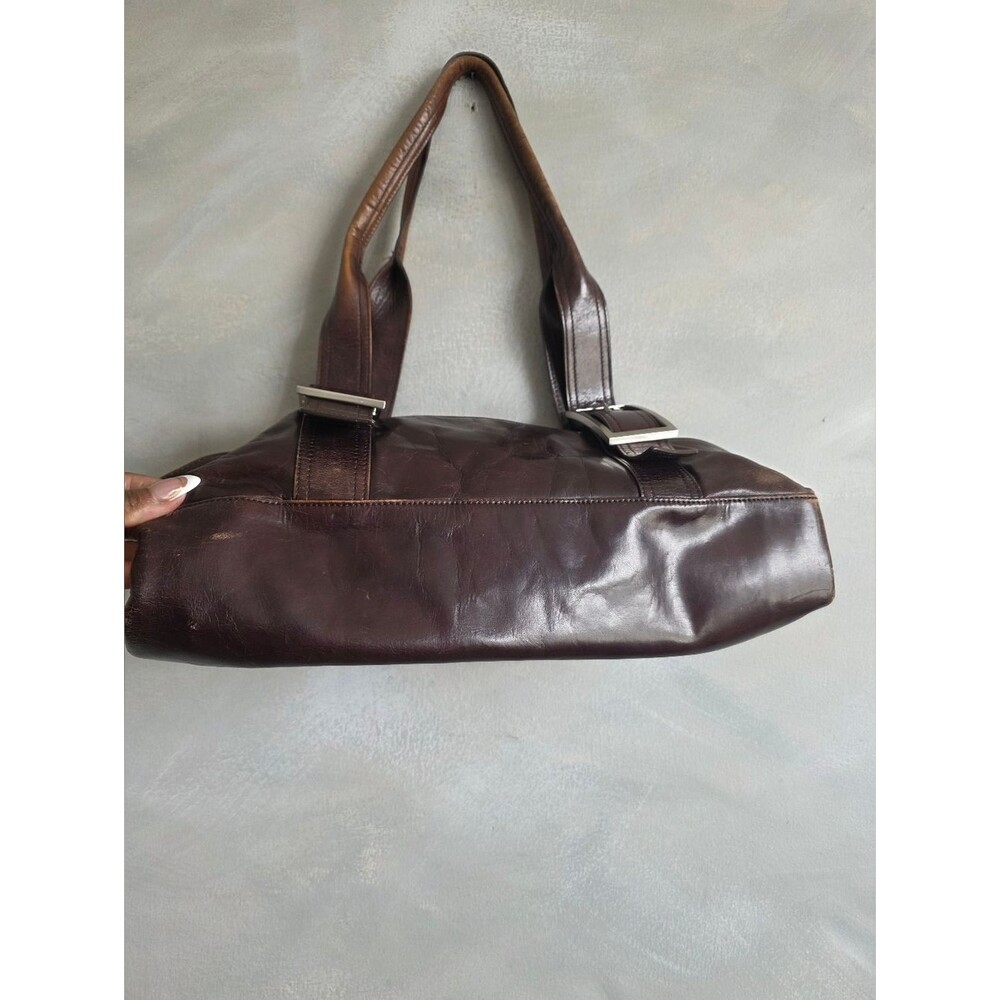 Keneth Cole Brown Leather Shoulder Bag Silver Hardware Buckles Weathered Patina - Picture 6 of 11